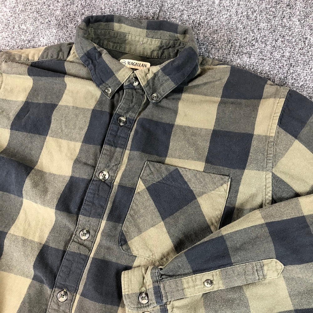 Magellan Outdoors Mens Flannel Shirt, Gray & Beige Plaid, Canyon Creek